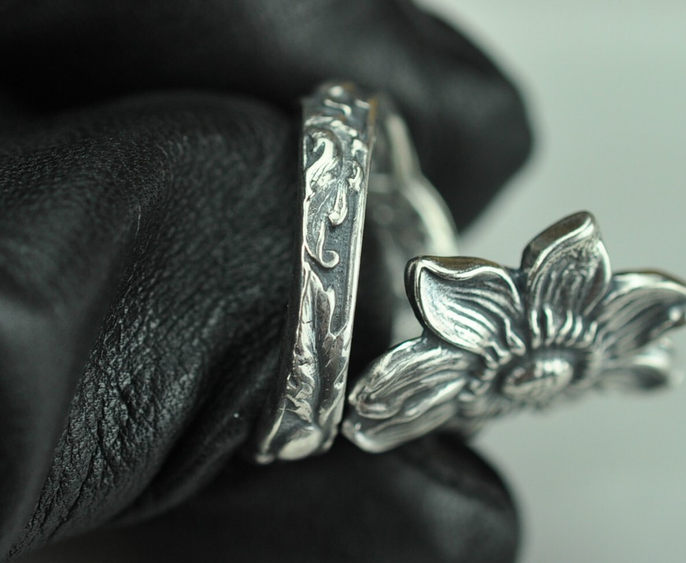 Solid 925 Sterling Silver Large Daisy Flower Floral Adjustable Spoon Ring