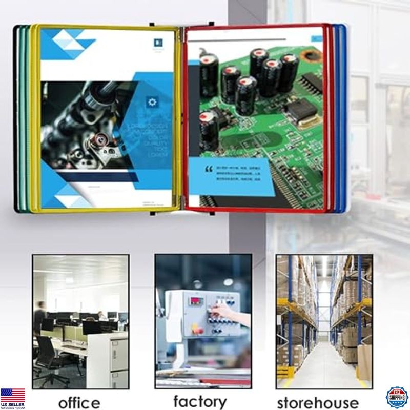 Wall-Mounted 10-Pocket Flip Display Folder, Durable Metal & PVC Rack for A4 Docs
