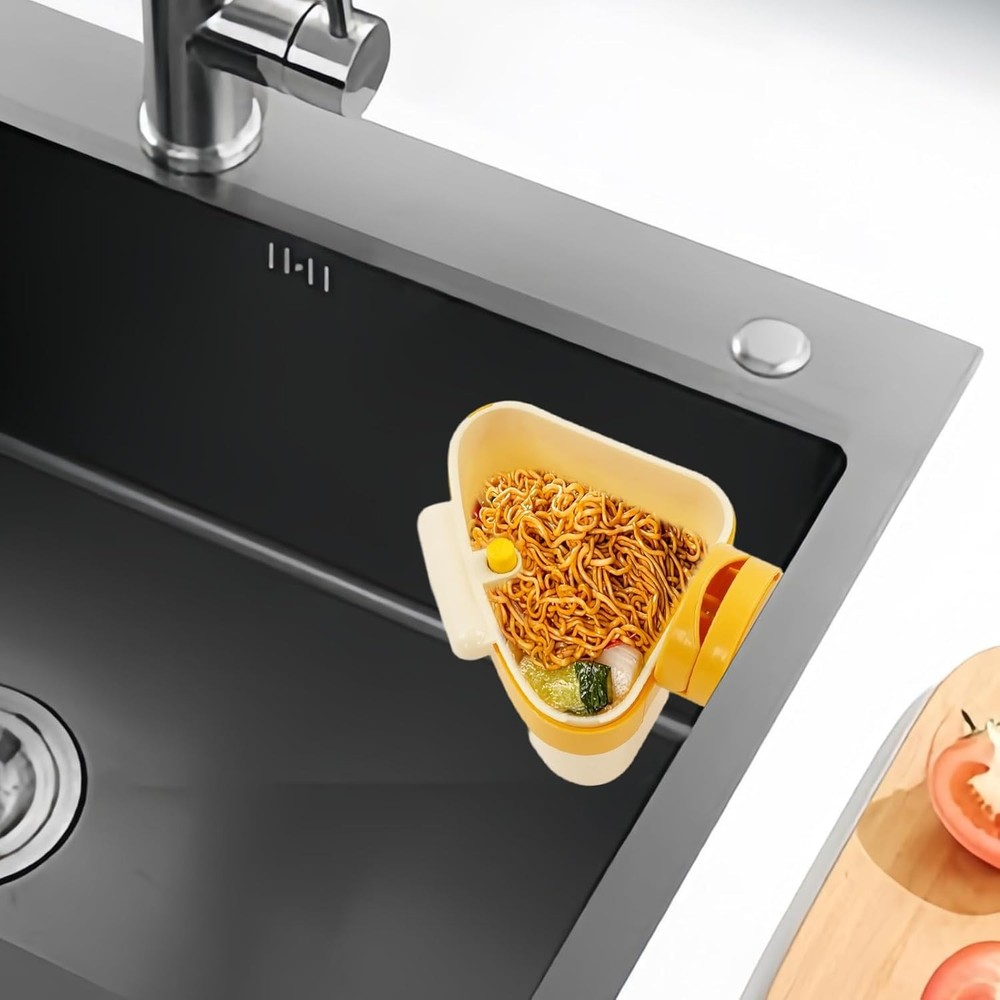 Yellow Suction Cup Press Sink Drainer Basket Kitchen Corner Sponge Holder