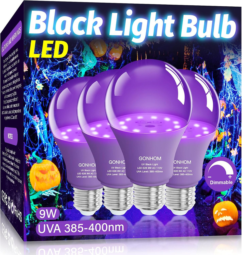 4 Pack A19 LED Black Light Bulbs,Dimmable 9W Blacklight Bulb(100W Equivalent)...