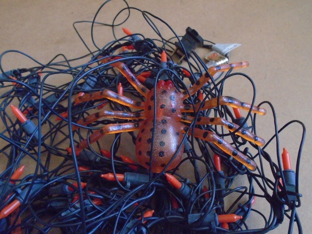 Halloween Orange Spider Web Light Set 4ft. Black Wire