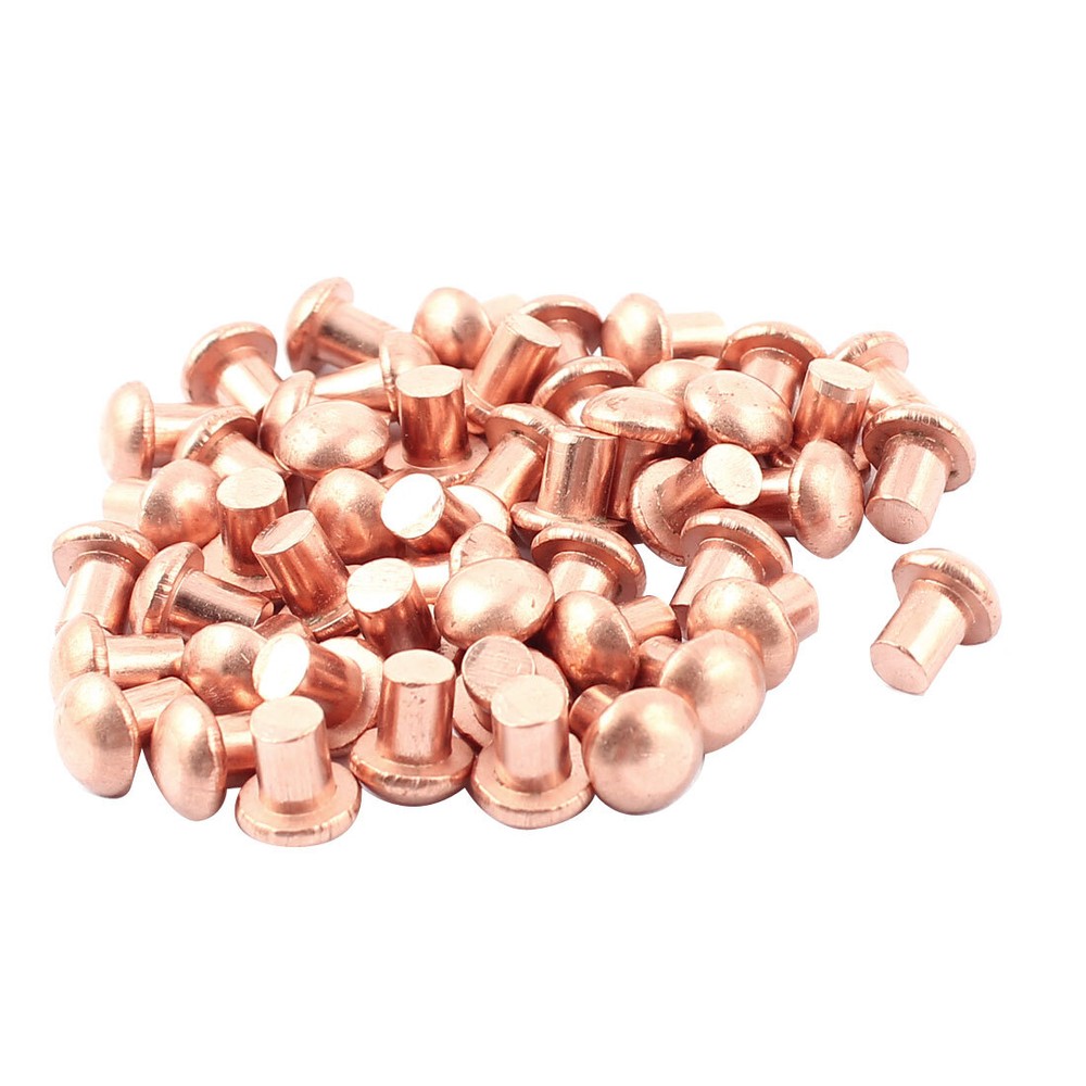 50 Pcs 3/16" Diameter 1/4" L Shank Round Head Copper Solid Rivets Fasteners
