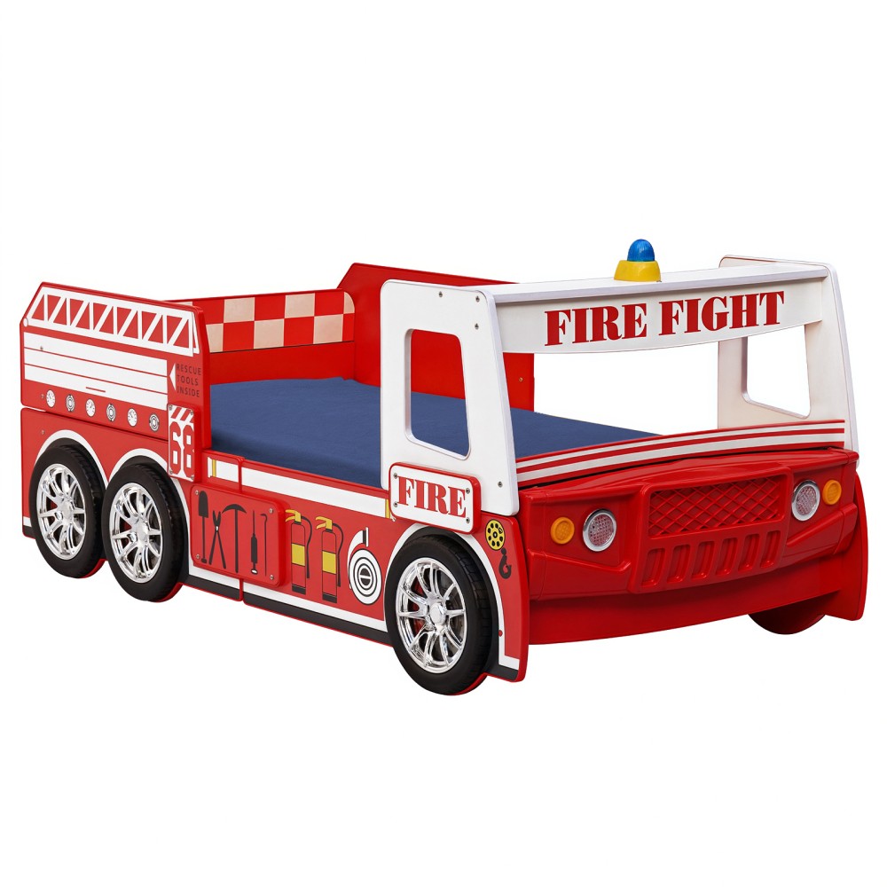 Kids Fire Truck Bed with LED Lights - Solid Built & Kid-Friendly Design