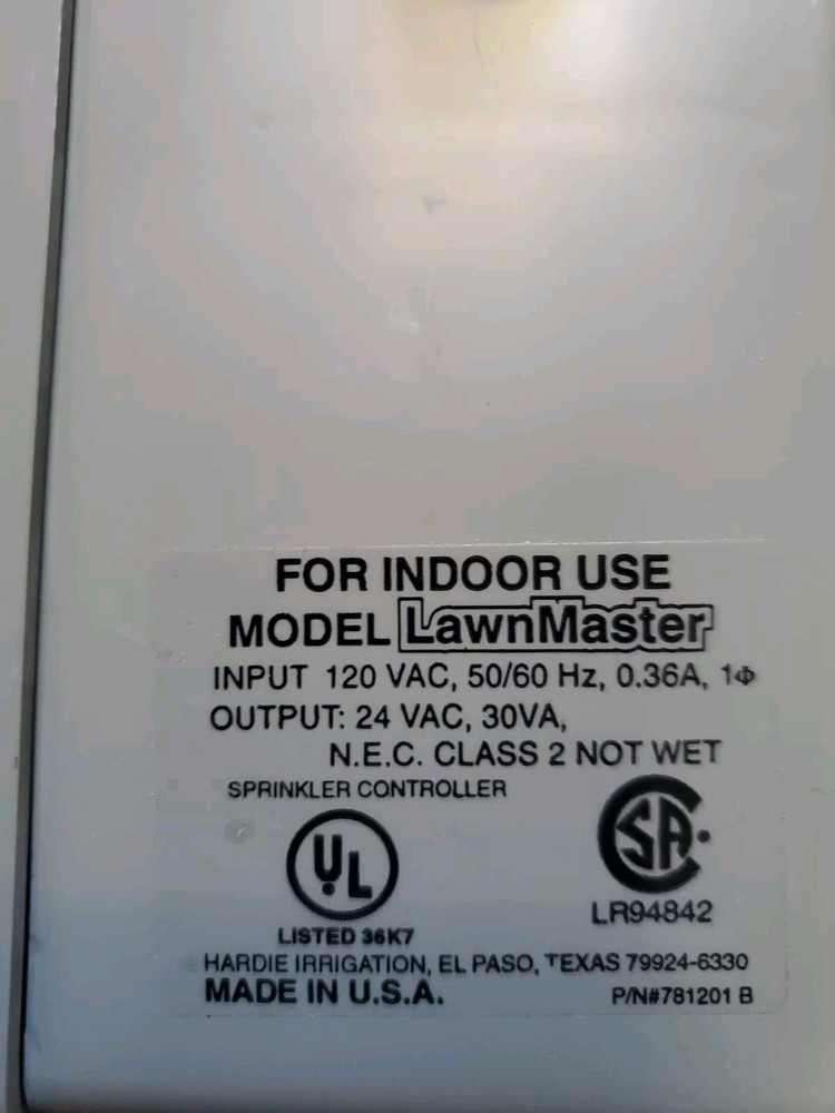 Lawnmaster Sprinkler Irrigation Controller Timer 9 Valve w Power Cord & Manual