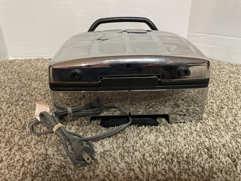 Rare Michael Graves Silver Chrome Waffle Maker – Bricks Pattern Model TSK-2926BW