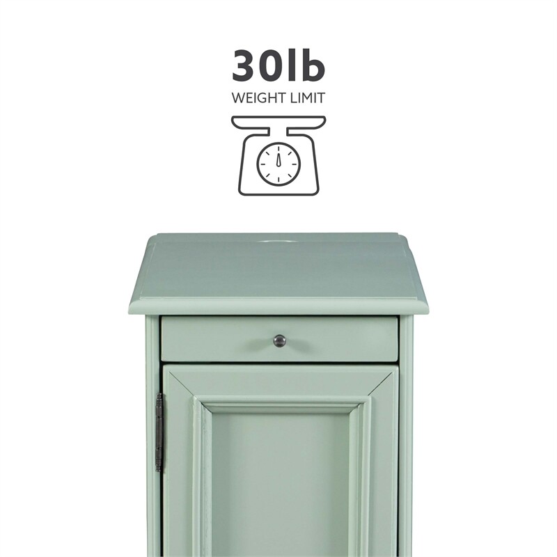 Linon Butler Wood Multi Function Storage Accent Table USB Charging in Aqua Blue