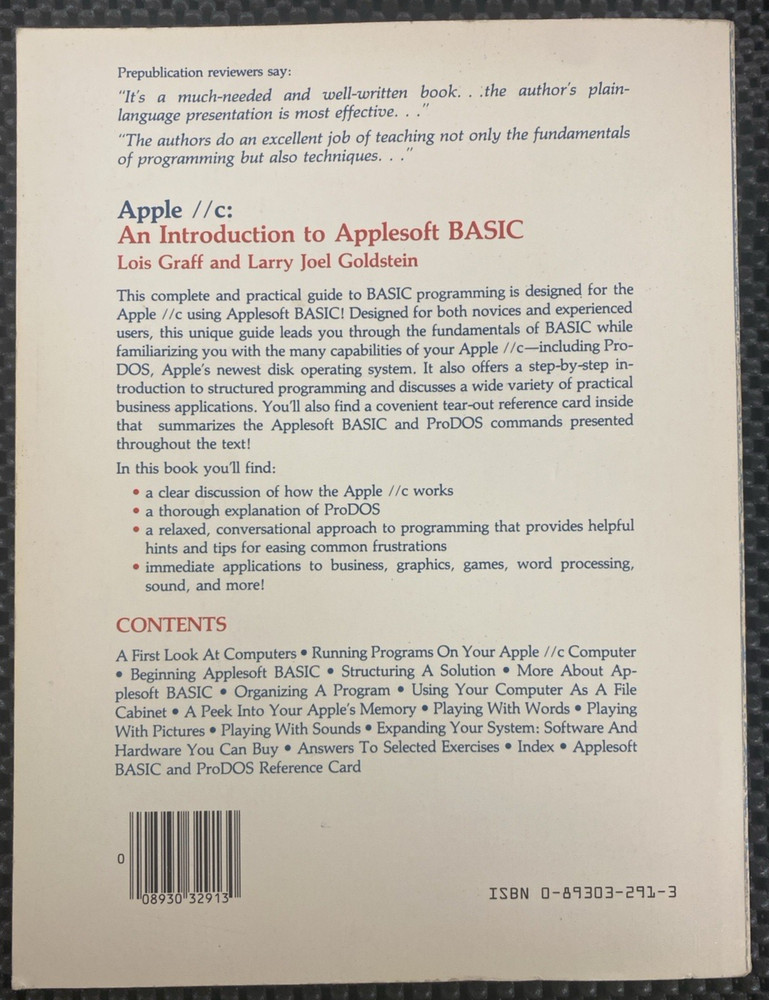 VINTAGE | An Introduction To AppleSoft BASIC (Apple IIc specific) | 1985