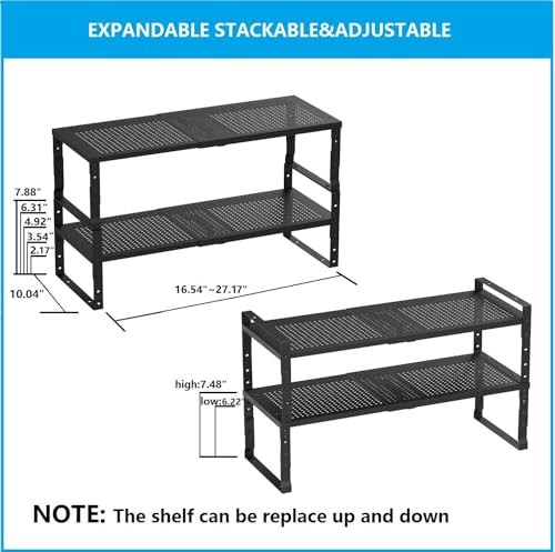 Expandable,Adjustable & Stackable Spice Rack, Cabinet 2PACKS/BLACK/LARGE Black