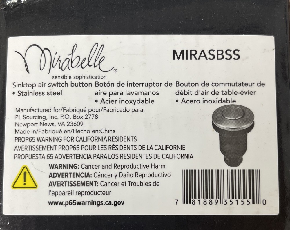 Mirabelle Garbage Disposal Air Switch Button Stainless Steel MIRASBSS