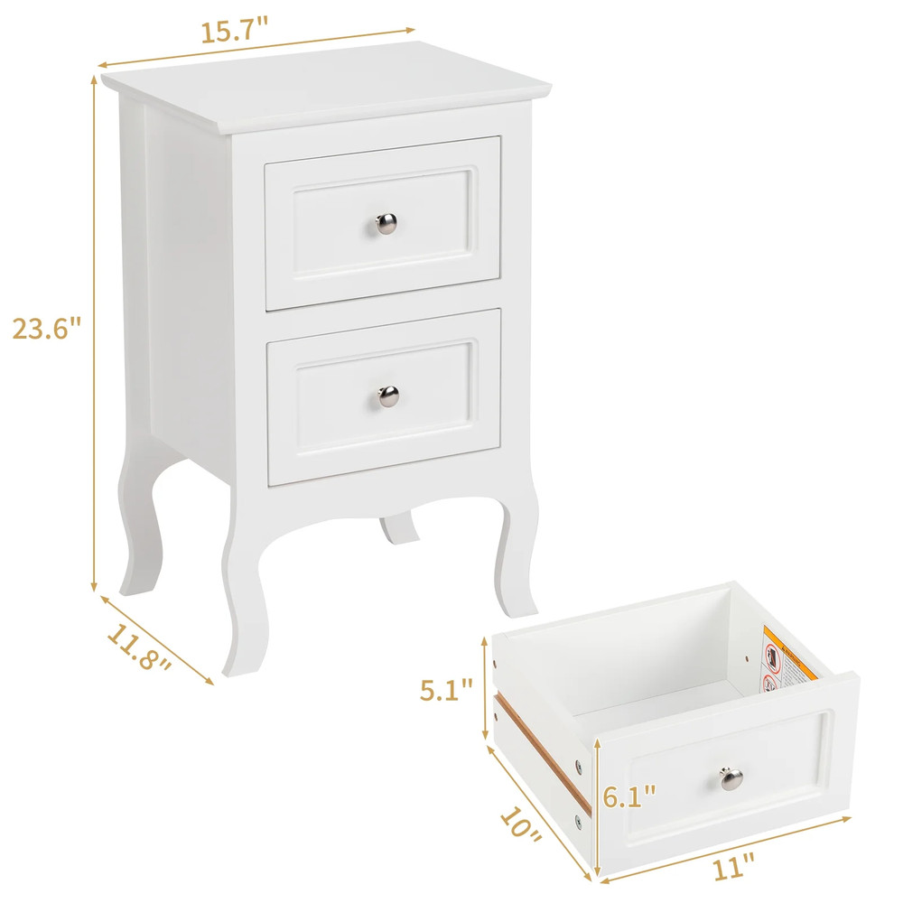 Set of 2 Nightstand, Side Table Night Table,White