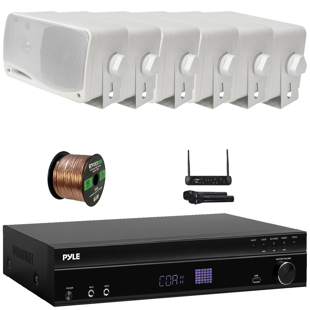 Pyle USB Bluetooth Receiver, 6x 3.5'' 200W Mini Box Speakers + Wireless Mic