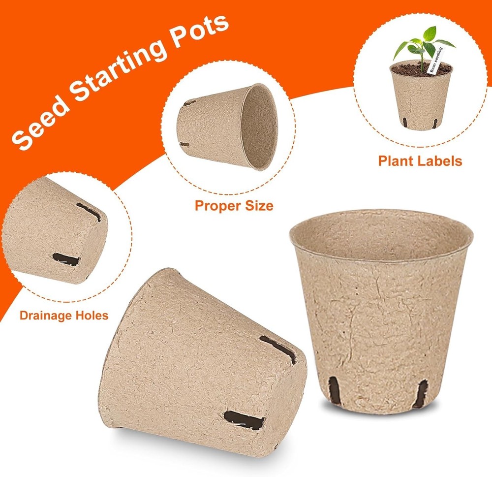 60 Pack Peat Pots 3.15in Biodegradable Seed Starter Pots with Labels