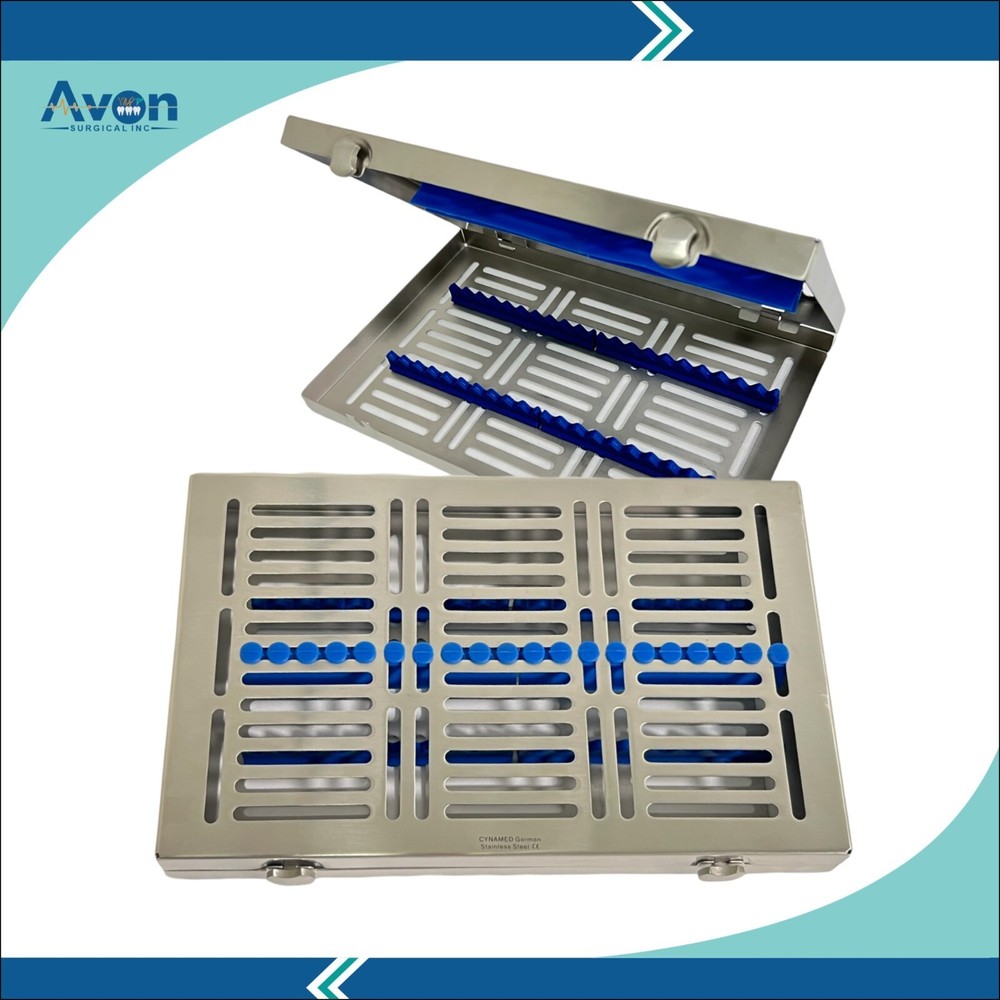 2PK - Sterilization Cassette w/ Button Locks  & Silicone Inserts  11" x 7" x 1"