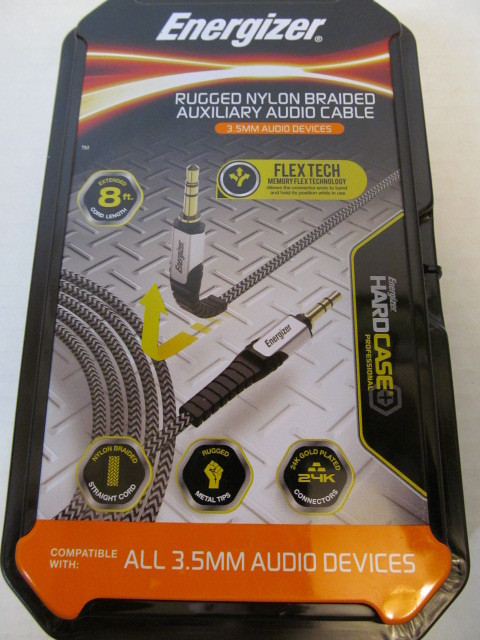 Energizer Rugged Nylon Braided Auxiliary Audio Cable for 3.5mm Devices, FlexTech