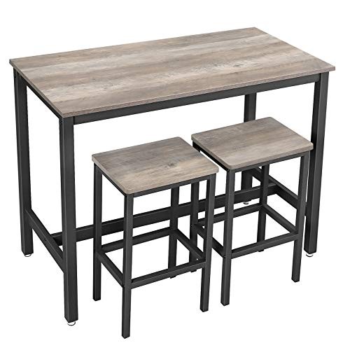 Bar Table Set, Bar Table with 2 Bar Stools, Breakfast Bar Table Greige + Black