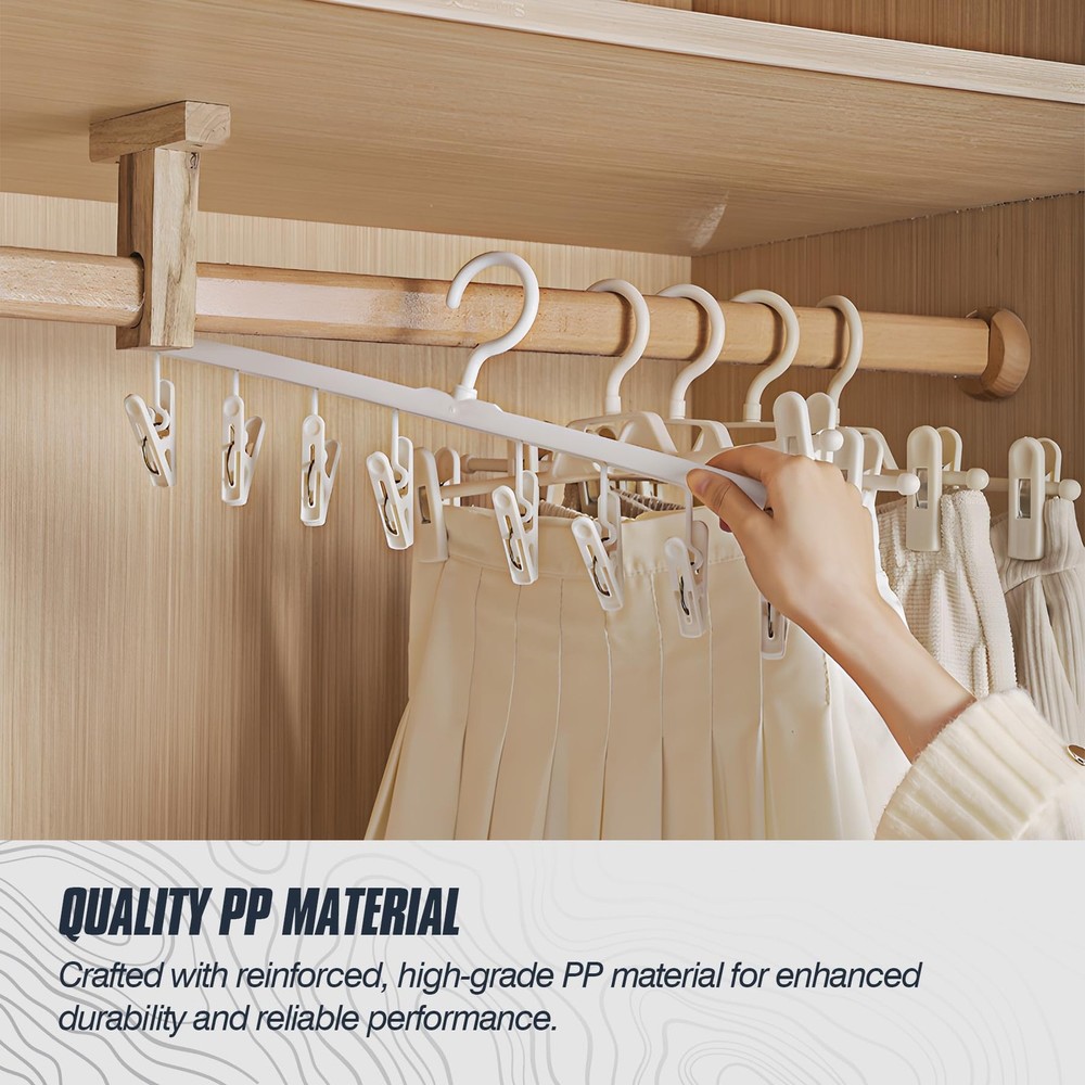 2-Pack Hanging Sock Drying Rack, White Clothes Hanger with 8 Hooks, Windproof...