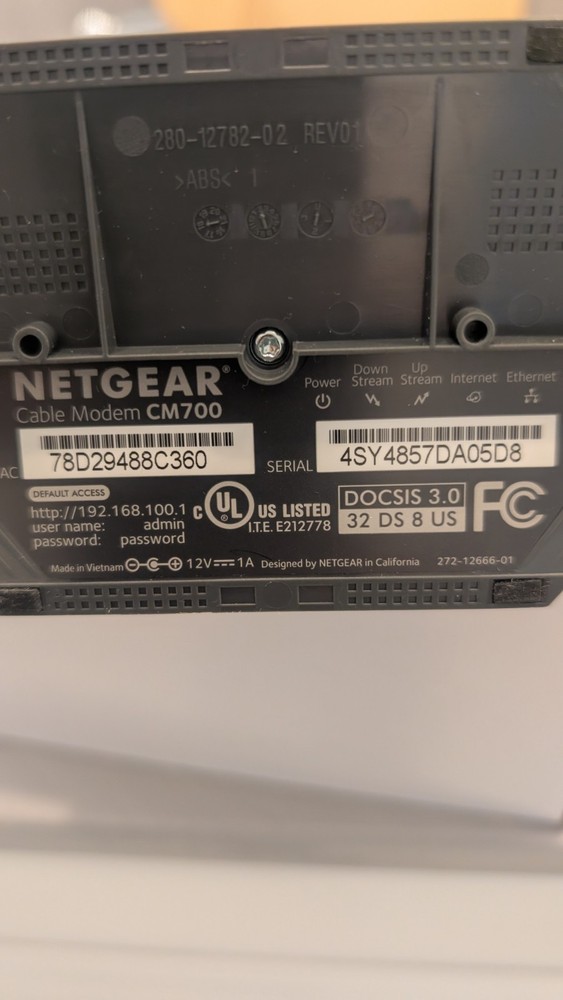 NETGEAR CM700-100NAS Cable Modem