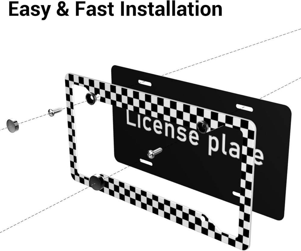 Checkerboard Black and White License Plate Frame, Set one size,