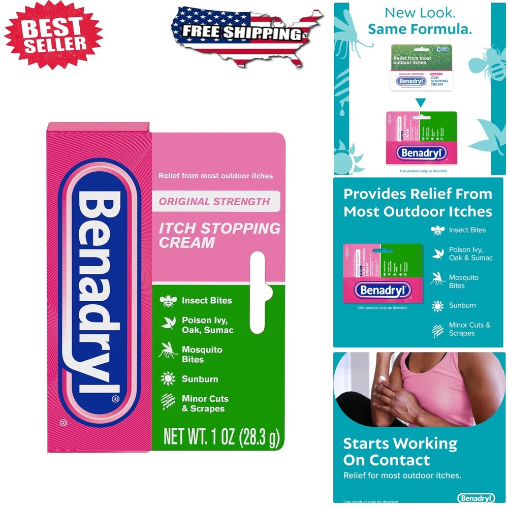 Strength Anti-Itch Cream, 1 oz, Bug Bite Relief for Outdoor Fun, 2 Pack