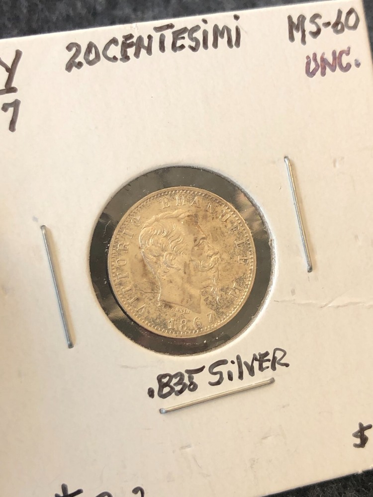 1867 Italy Silver 20 Centesimi KM-13.2