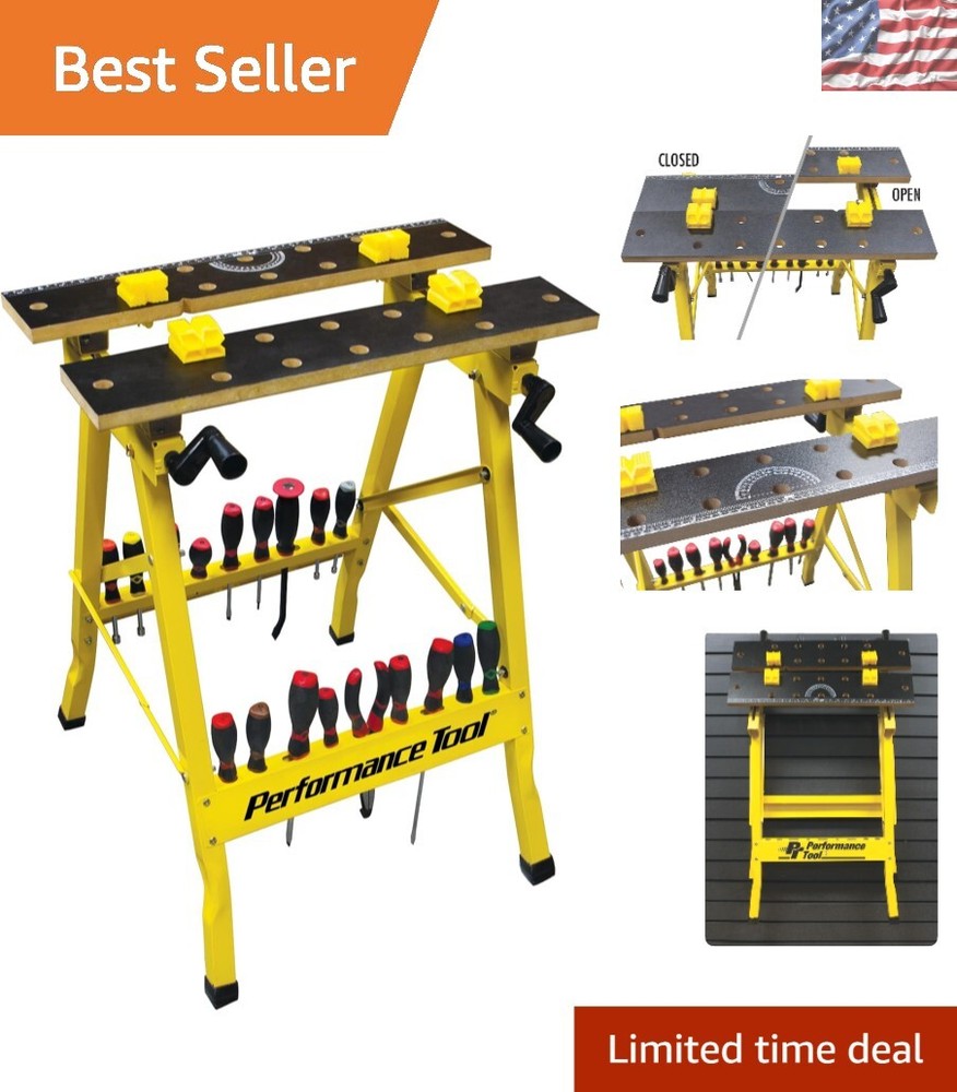 Convenient Portable Workbench with Printed Top and Tool Storage - 200 lbs Rated