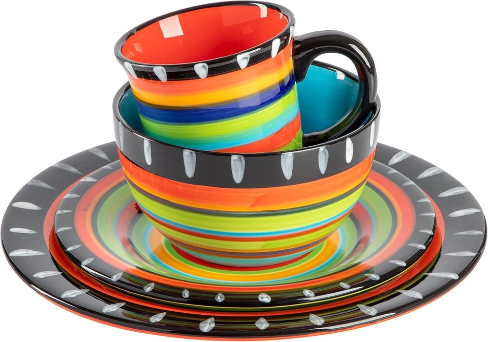 Feliz Mesa 16PC Hand Painted Dinnerware Set Service for 4