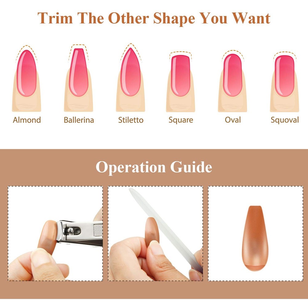 400 Pieces Replacement Refill Nail Tips False Fake (Brown)