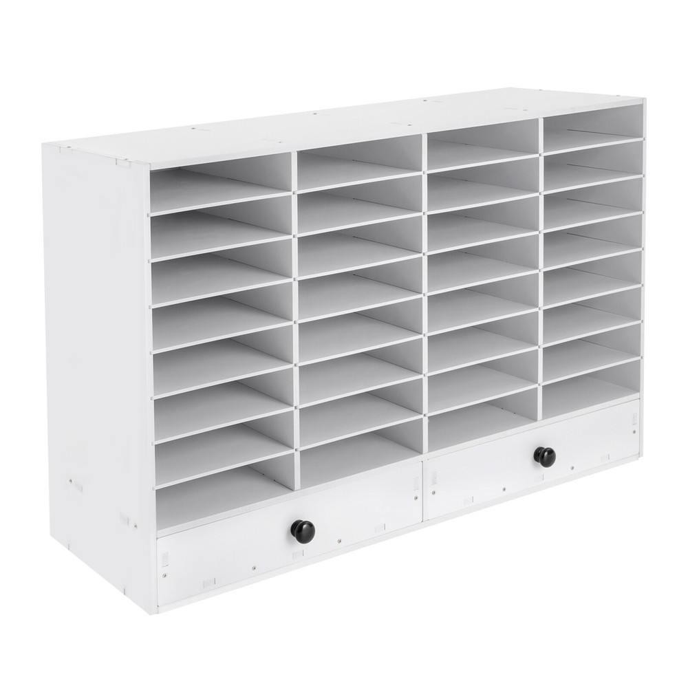 Adjustable Literature Organizer, 32 Compartment with 2 Drawers White NEW