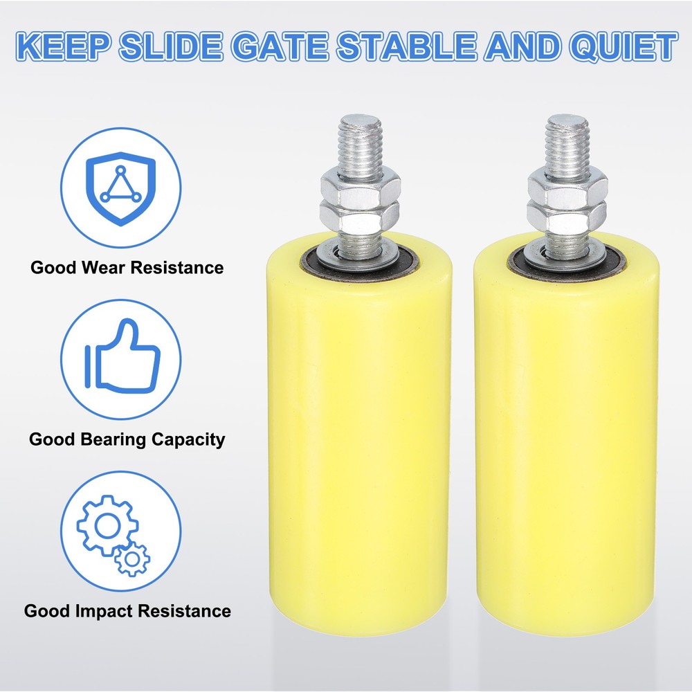 4Pcs Slide Gate Guide Roller, 4" Nylon Sliding Gate Support Assembly, Yellow