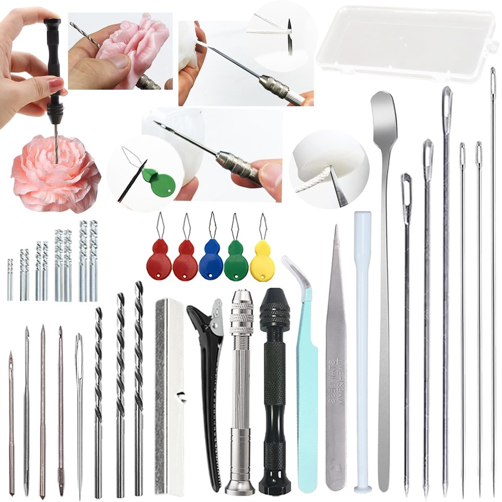 37PCS Candle Making Tools Set Adjustable Punch Needle Long Silicone Mold Need...