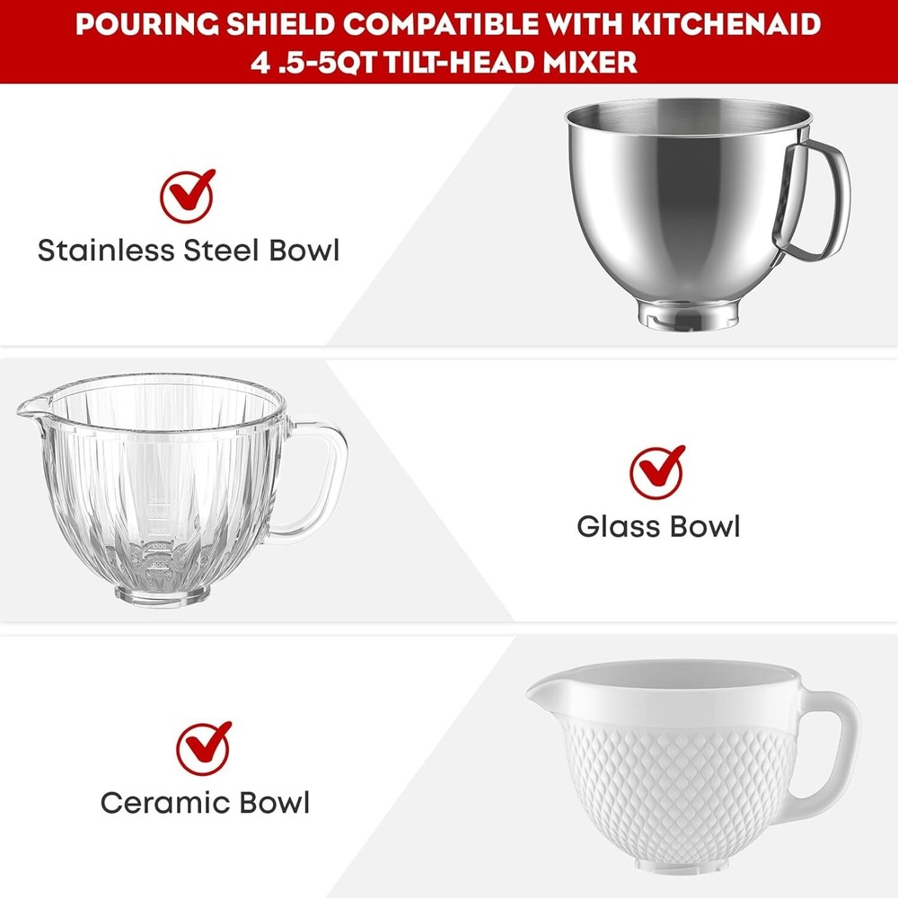 Paddle Attachment Splash Guard Compatible Kitchenaid 4.5-5 Quart Tilt-Head Mixer