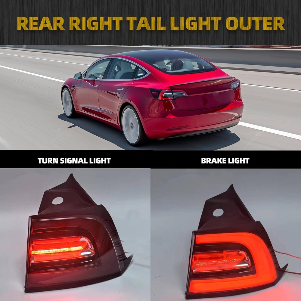 3Pin Passenger Side Rear Tail Light Compatible with 2017-2023 Tesla Model 3 Oute