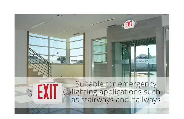 Lithonia Lighting LHQM LED Red Exit Sign With Emergency Lights, White, 2 Faces