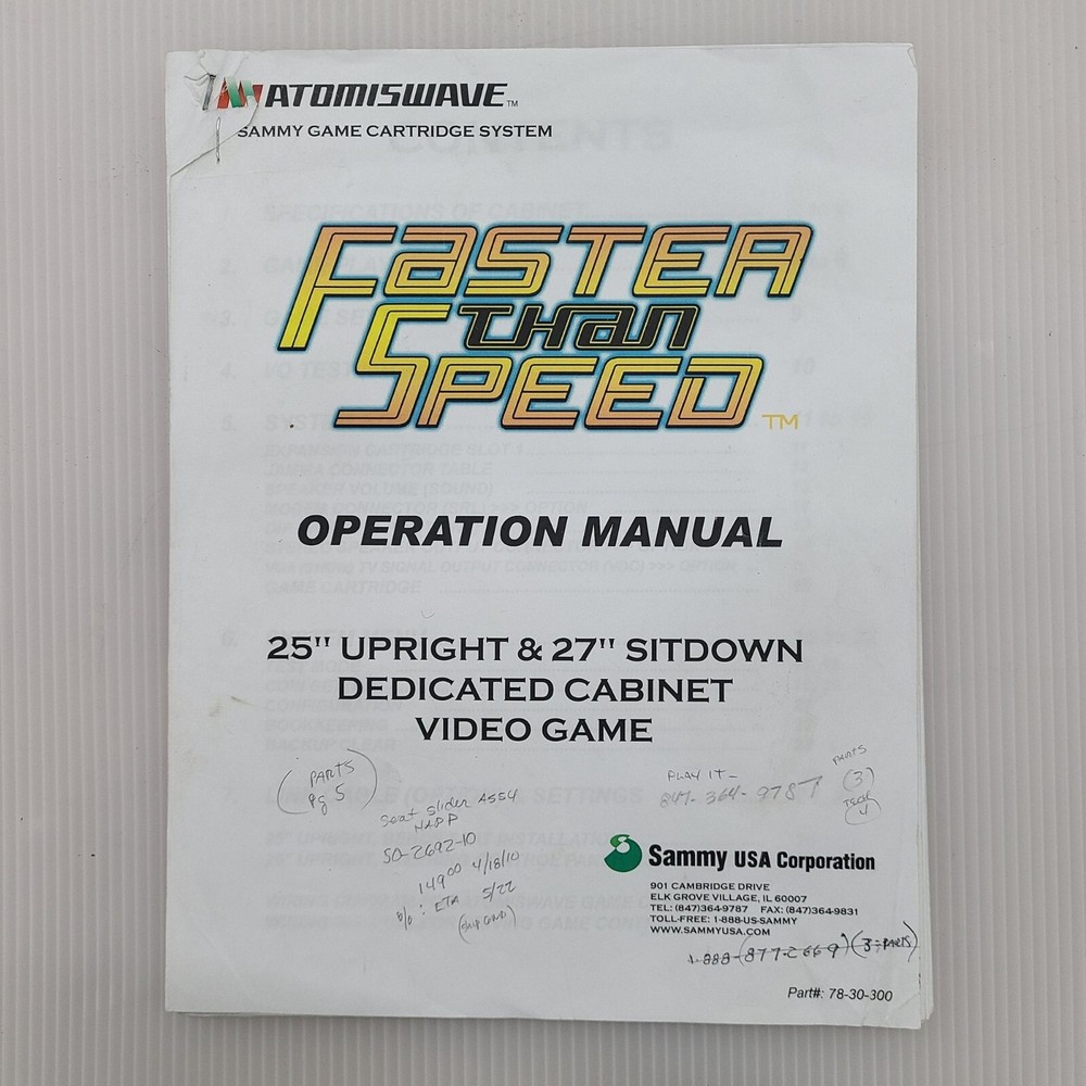 Faster Than Speed arcade owner's manual