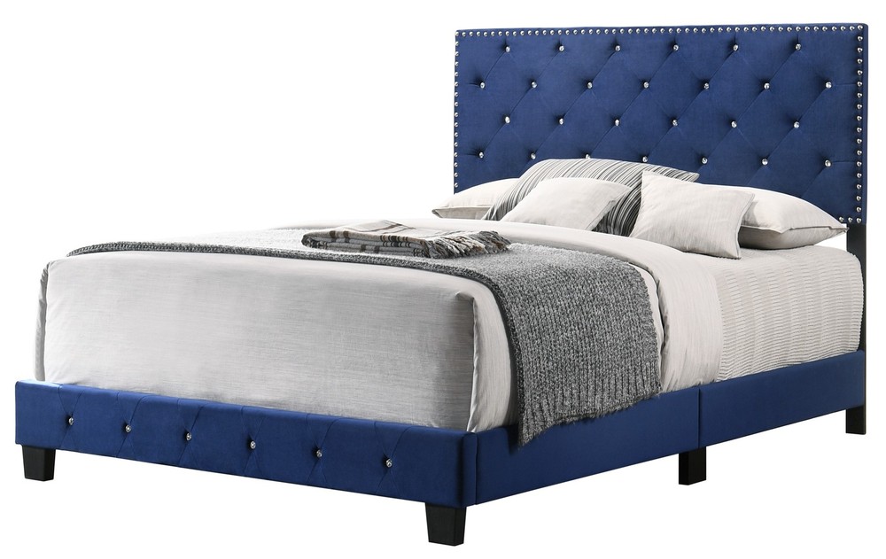 Navy 2 Drawer Nightstand, 48x58x77 Inch Transitional Bedside Table