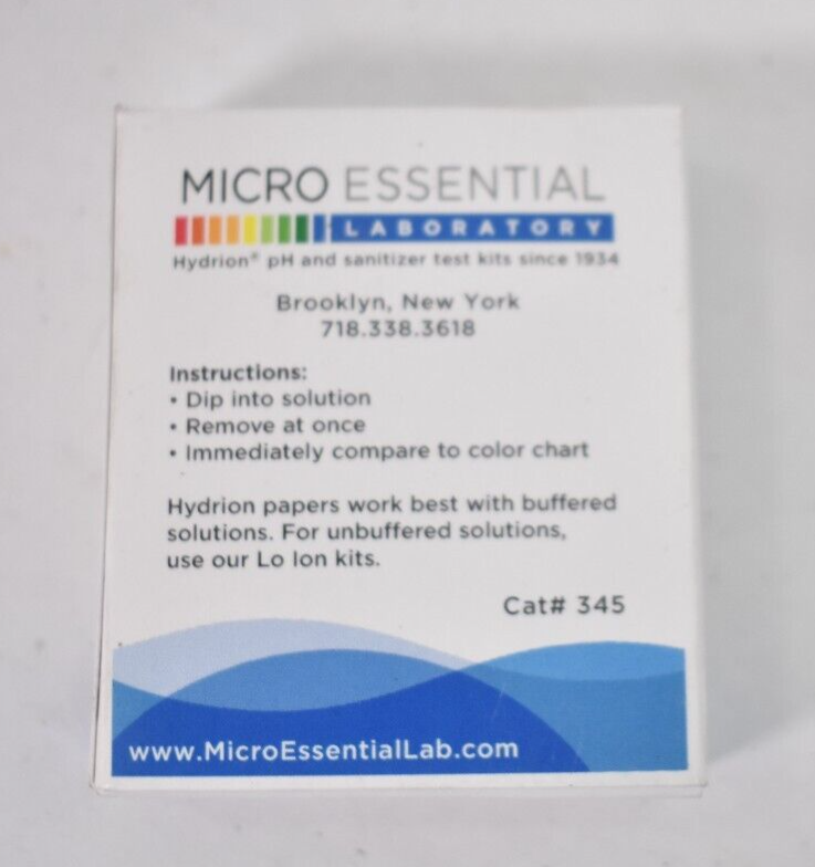 Hydrion pH & Sanitizer Test Kit pH 6.0-8.0 Range Strips 345 Solution Dip Papers
