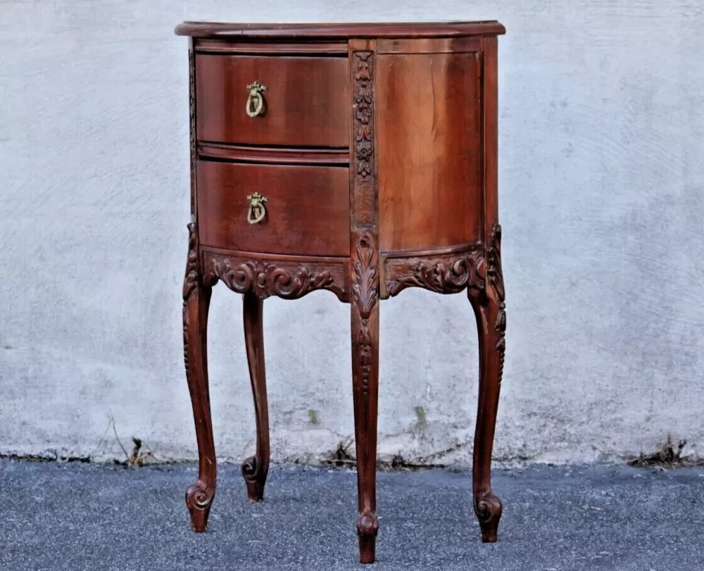 French Provincial Bedside Table - Demilune, Marble Top, Fully Refinished