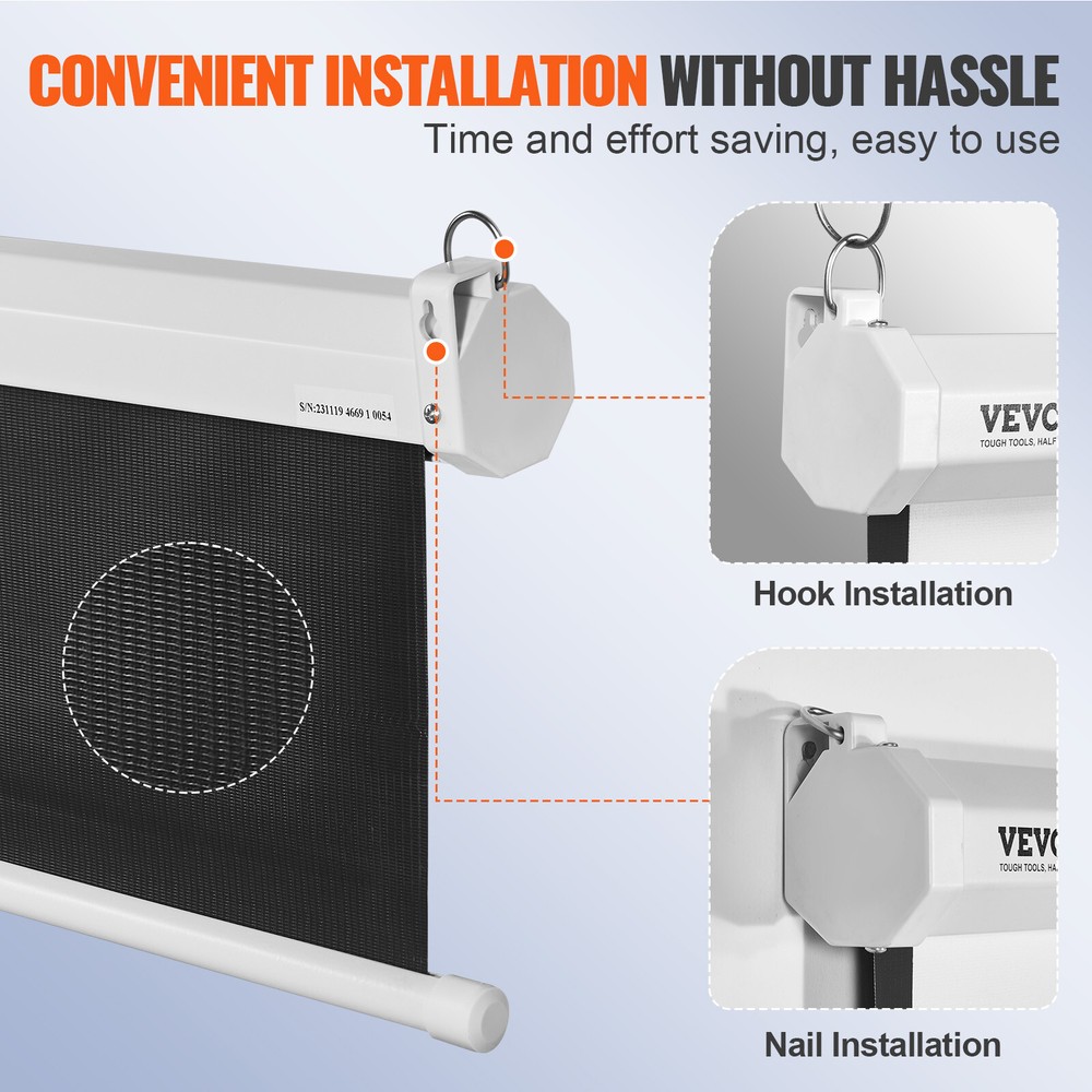 VEVOR Manual Pull Down Projector Screen 100 inch 16:9 4K 1080 HD Retractable