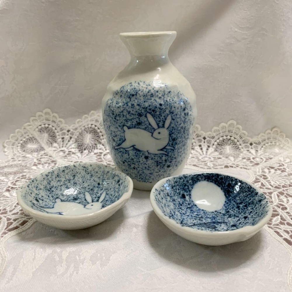 Sake vessel & choko set☆Rabbit☆Moon viewing☆