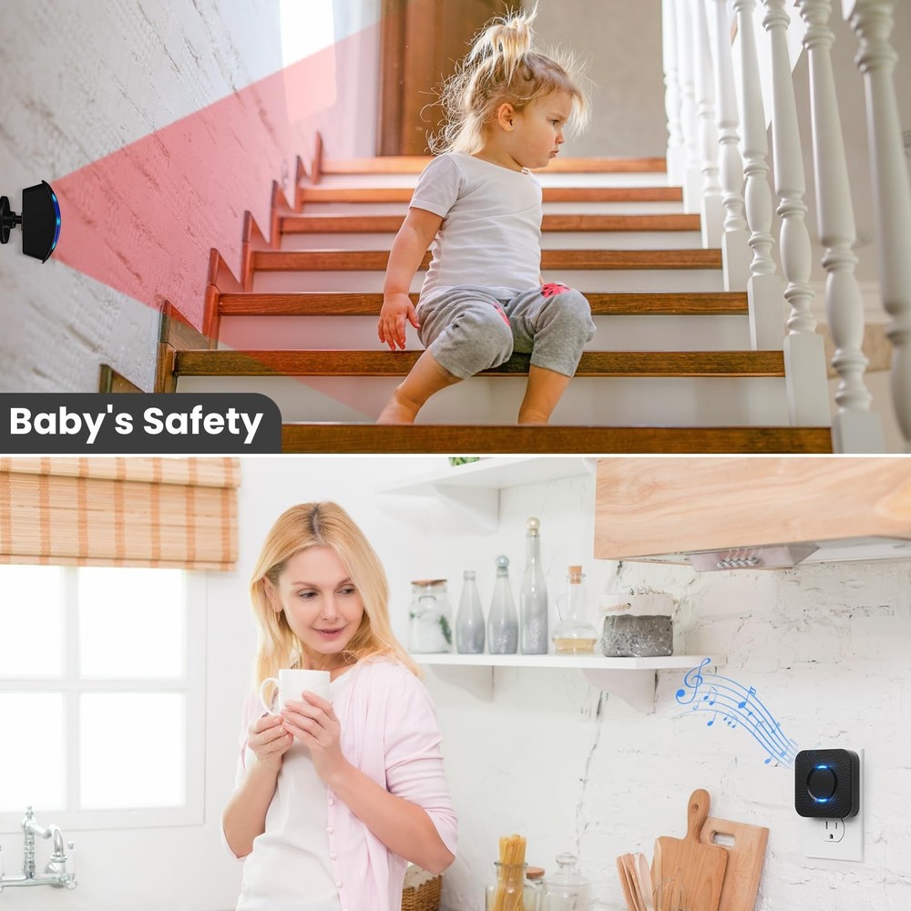 Wireless Motion Sensor LED Light - Motion Detector Alarm Chimes Door Sensor w...