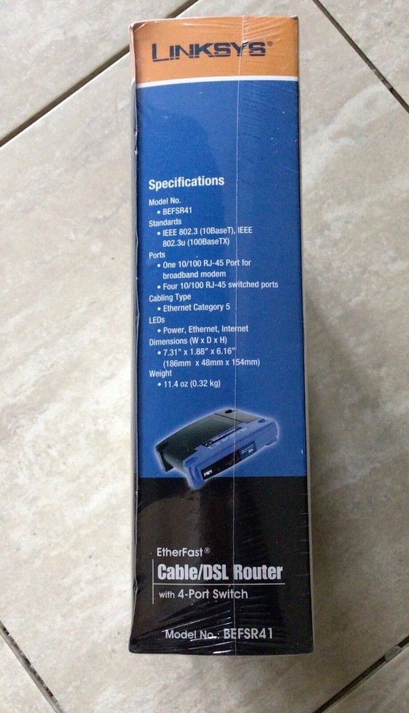 LINKSYS CABLE/DSL ROUTER MODEL NO BEFSR41 WIRED ETHERFAST WITH 4 PORT SWITCH