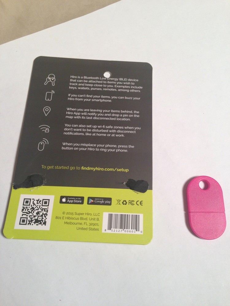 2 Hiro Bluetooth 4.0 Tracking Devices Lot , White & Pink