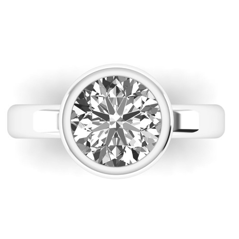10 mm  Round Cut Bezel Setting, 14K Solid White Gold Wedding Ring Setting