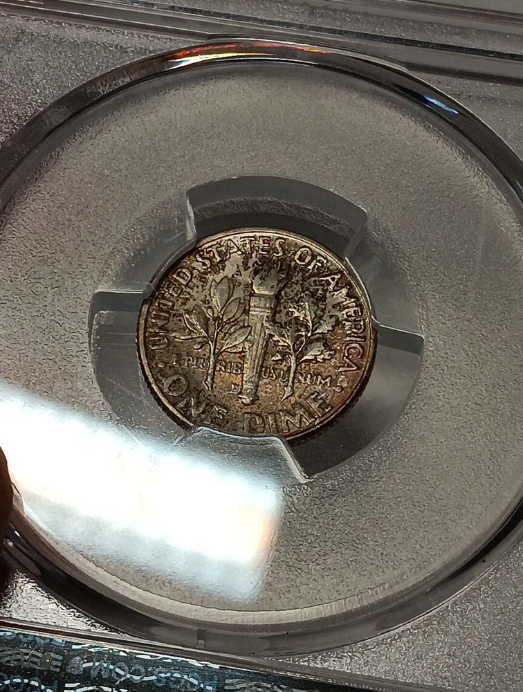 👉1957-D Roosevelt Silver Gold SHIELD PCGS Ms66 Toning