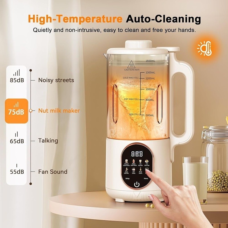 10 in 1 Automatic Nut Milk Maker Plant Based Milk Machine W/ Auto Clean Function
