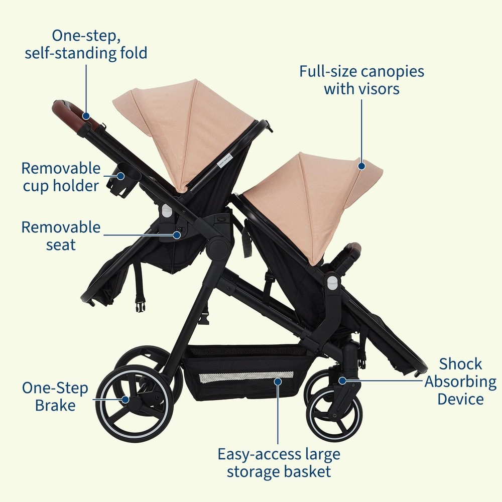 Double Stroller for Infants,Toddlers,Foldable Tandem Stroller Adjustable Backres
