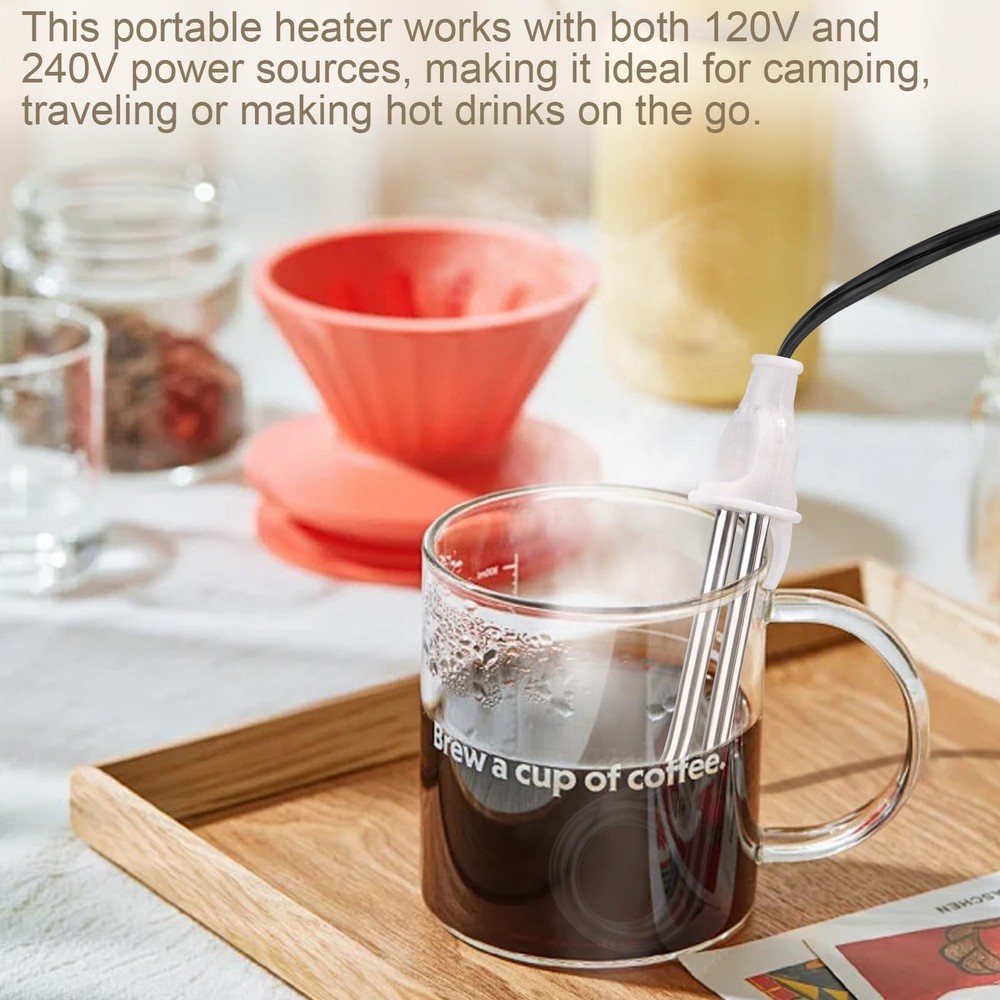 300W Immersion Water Heater 120V/240V Travel Cup Immersion Heater for Coffee