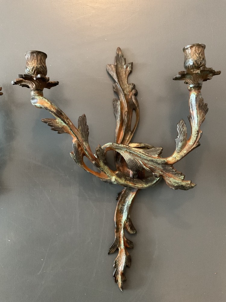 Vintage Solid Iron Acanthus Leaf Candle Wall Sconces Made in India