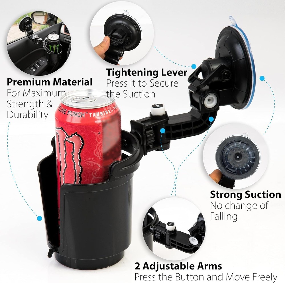 Zone Tech Recessed Folding Cup Drink Holder - Black Sturdy Adjustable Organizer