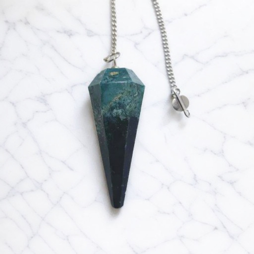 Handmade Green Moss Agate Crystal Pendulum | Chakra Healing Tool for Grounding